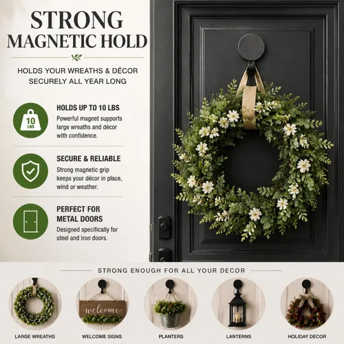 Miniatura 7 de Colgador magnético para corona, ganchos magnéticos resistentes, suministros para colgar para puerta de metal, refrigerador, coronas de Navidad