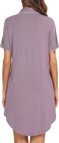 Miniatura 4 de Samring Camisón de pijama para mujer, manga cortalarga, con botones, camisón para dormir, camisón para novio, talla XXL