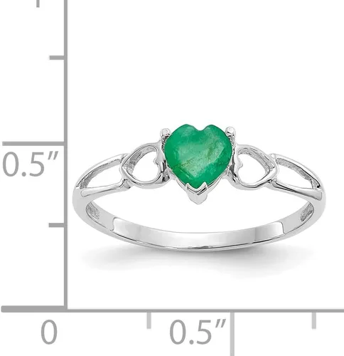 Miniatura 5 de Anillo de piedra natal de esmeralda auténtica pulida de oro blanco de 10 quilates, Oro, Esmeralda