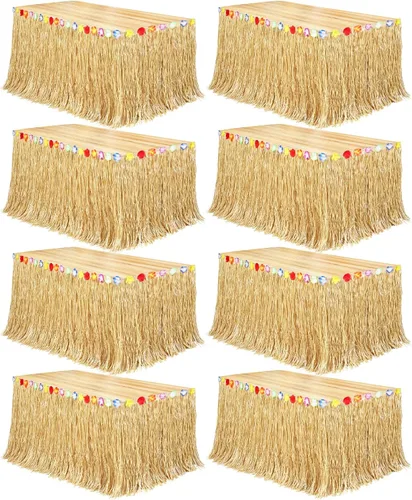 Miniatura 15 de Fovths Luau - Falda de mesa de hierba natural de 9 pies x 29.5 pulgadas, falda de mesa hawaiana para decoraciones de fiesta hawaiana tropical, Verde