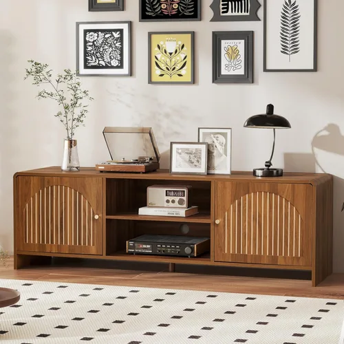 Miniatura 7 de Soporte de TV grande para televisores de hasta 80 pulgadas, centro de entretenimiento moderno de mediados de siglo con almacenamiento y puerta