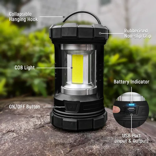 Miniatura 3 de elesall Linterna de campamento, linterna LED recargable de 3000 lúmenes, 5 modos de luz, linterna impermeable COB, luz de campamento para cortes