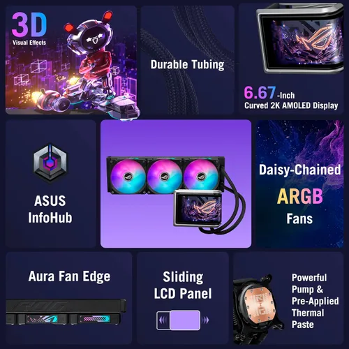 Miniatura 2 de ASUS ROG RYUO IV 360 ARGB con pantalla AMOLED curvada móvil de 6.67 pulgadas que admite video de efecto 3D o estadísticas de sistema