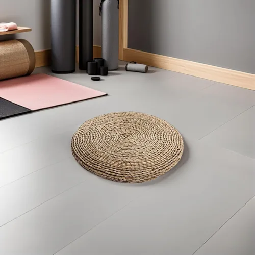 Miniatura 7 de UPKOCH Cojín redondo de tejido de paja hecho a mano tatami para yoga, meditación, relleno, cómoda almohada de piso para sala de estar, uso
