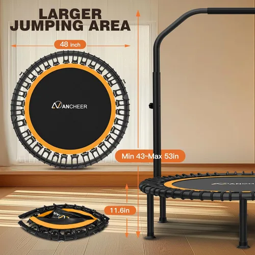 Miniatura 8 de ANCHEER - Minitrampolín plegable de 48 pulgadas para adultos/niños con bandas de resistencia y bungee, minitrampolín para interiores y exteriores