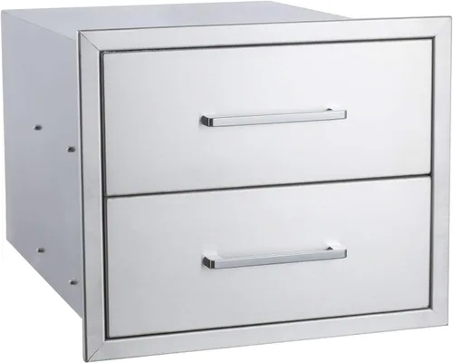Cajones de cocina para exteriores, 18 pulgadas de ancho x 15 pulgadas de alto x 23 pulgadas de profundidad, cajón doble de acero inoxidable para