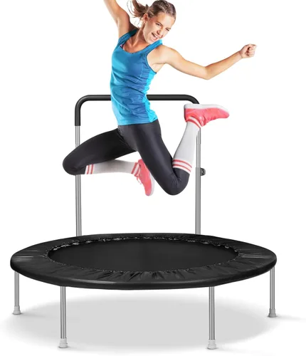 Lyromix - Trampolín rebotador de 40 pulgadas / 48 pulgadas para adultos con barra ajustable, mini trampolín de fitness para adultos y niños, pequeño