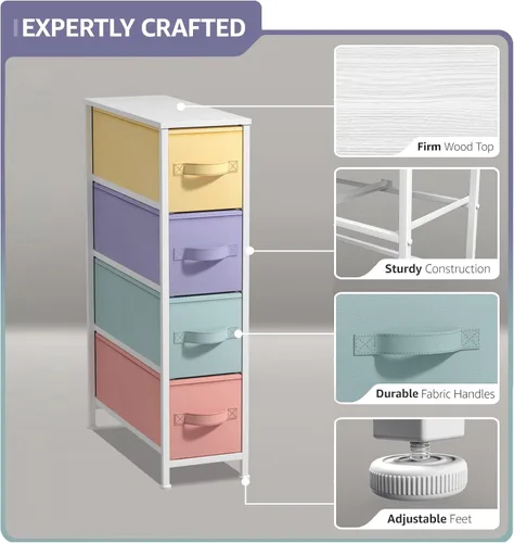 Miniatura 4 de Sorbus Torre estrecha con 4 cajones – Almacenamiento vertical para dormitorio, baño, lavandería, armarios y más, marco de acero, parte superior