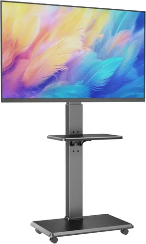 Miniatura 12 de Soporte de TV móvil con ruedas y toma de corriente, carrito de TV para televisores de 32 a 75 pulgadas hasta 110 libras, 18 alturas ajustables, Max