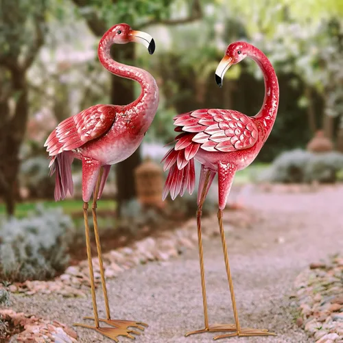 Miniatura 8 de Kircust Estatuas y esculturas de jardín de flamencos, estatua de metal para exteriores, adornos grandes de flamenco rosa para el hogar, patio