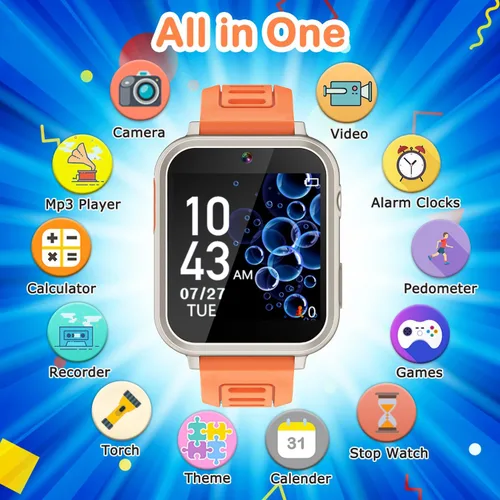 Miniatura 2 de Cosjoype Reloj inteligente para niños, regalos para niñas de 5 a 12 años, 24 juegos de rompecabezas, cámara de video HD, reproductor de música