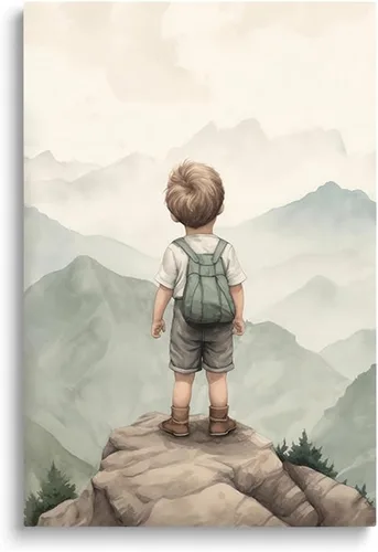 Decoración de pared para cuarto de bebé, decoración de habitación de niño y aventura, arte de pared de montaña en acuarela para niños, decoración de