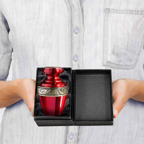 Miniatura 3 de Trupoint Memorials Urnas Pequeñas para Cenizas Humanas de Recuerdo, Mini Urna de Cremación Decorativa para Hombres y Mujeres Adultos, Pequeña Rojo