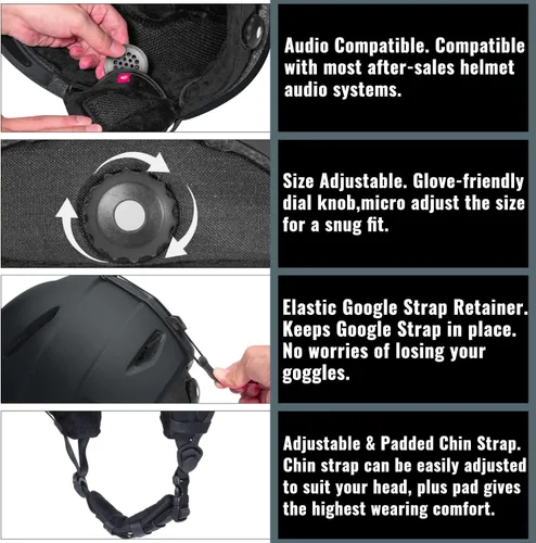Miniatura 4 de Casco de esquí - Compatible con audio y ligero, estándar ASTM para hombres, mujeres y jóvenes Negro mate