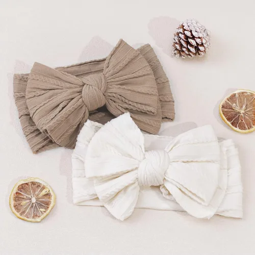 Miniatura 4 de CÉLLOT 6 piezas de diademas con lazos para bebé, diademas de nailon, accesorios para el pelo con lazos para bebé niña, esenciales para recién Caqui