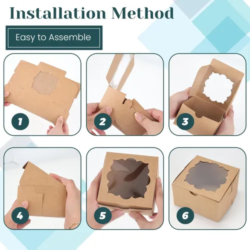 Miniatura 5 de NPLUX - 50 cajas de galletas con ventana, cajas de panadería, cajas pequeñas para dulces, cajas de pastelería de 4 x 4 x 2.5 pulgadas, regalos
