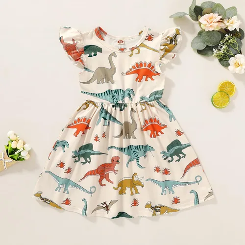 Miniatura 2 de HAPPYMA Vestido de verano para niña pequeña, vestido de dinosaurio con mangas con vuelo, trajes para bebé, vestido de verano, faldas