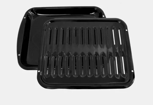 Sartén antiadherente de porcelana y parrilla para Whirlpool 4396923 y GE WB48X10056, 2 piezas de acero al carbono recubierto de porcelana negra.