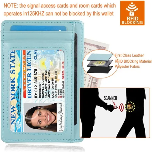 Miniatura 6 de Slim RFID - Soporte para tarjetas con sistema de bloqueo, billetera de cuero de bolsillo frontal minimalista para mujer