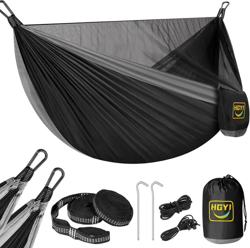 Miniatura 12 de Hamaca de camping mosquitera, hamacas portátiles dobles y individuales, hamacas con 2 correas para árboles, tienda de campaña para viajes, camping