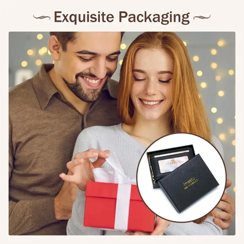 Miniatura 7 de imeetu - Tarjetero RFID, Estuche para Tarjetas de Negocios de Cuero Genuino, Cartera con Bloqueo RFID para Mujeres y Hombres