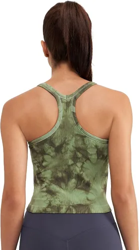 Miniatura 115 de sphinx cat - Camiseta corta de entrenamiento para mujer, camiseta sin mangas, acanalada, con espalda cruzada y brasier integrado