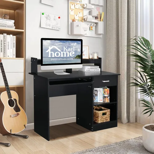 Miniatura 2 de Karl home Escritorio para ordenador de estudio y escritura, mesa para PC y portátil de madera para oficina en casa con estante de cajón, bandeja