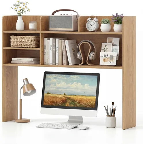 Miniatura 24 de LDAILY Desktop Bookshelf, 2-Tier Office Desk Shelf Organizer Desk Hutch with 4 Shelves, 37’’L Wood Storage Rack Display Shelf for Computer Desk