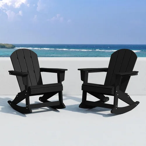 Miniatura 2 de HDPE Laguna Silla mecedora Adirondack de polietileno para exteriores (juego de 2), color negro