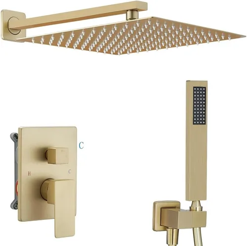 Miniatura 14 de Sistema de ducha de oro cepillado de 8 pulgadas, mezclador de lluvia de lujo, conjunto combinado de ducha montado en la pared y sistema de mano