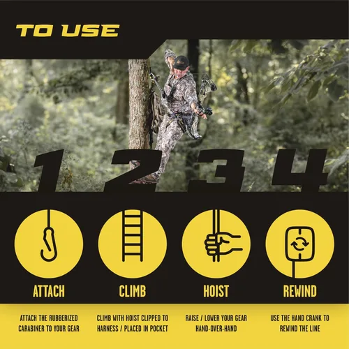 Miniatura 4 de Hunter Safety System Bow & Gear Hoist: 30' Automatic Unwinding Pull Line with Coated Carabiner, Lightweight Rewind System for Lifting Bows, Packs &