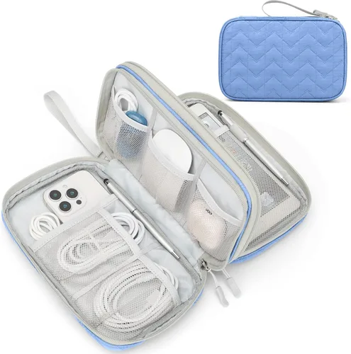 Miniatura 67 de FYY Organizador electrónico, organizador de cables de viaje, bolsa de transporte para accesorios electrónicos, portátil, impermeable, doble capa