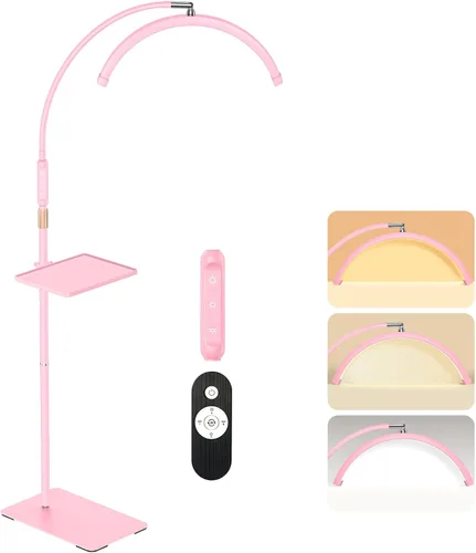 Mznoo Luz de pestañas para tecnología de pestañas con bandeja, luz de media luna para pestañas y esteticistas, lámpara de pestañas LED para Rosa