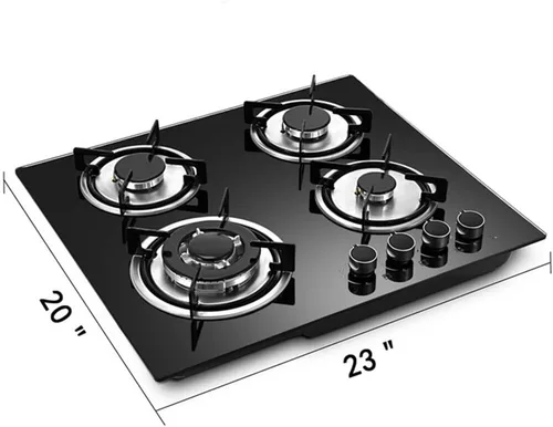 Miniatura 7 de Placa de cocina de gas de 23 pulgadas, estufa de gas incorporada, 4 quemadores, estufa de acero inoxidable, quemadores de vidrio templado negro