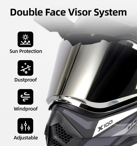Miniatura 5 de Orthrus Casco de motocicleta Dual Sport Adventure certificado por DOT para adultos, doble visera y ranura de intercomunicador, ATV UTV Dirt Bike