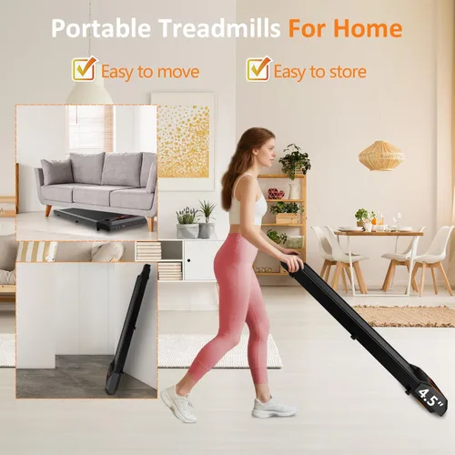 Miniatura 7 de 2.5HP Walking Mat with Incline pad,Under Desk Treadmill, Walking Running Pad with Remote, 3 in 1 Low Noise Small Mini Portable Treadmill with Led