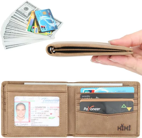 Miniatura 51 de HIMI - Cartera elegante de cuero auténtico para hombre, con bloqueo de interferencia de radiofrecuencia (RFID), con 2 ventanas para identificación
