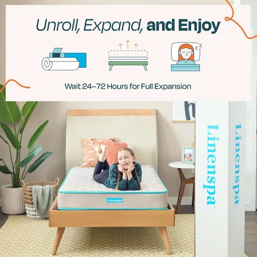 Miniatura 6 de Linenspa Colchón de 6 pulgadas, tacto firme, resortes Bonnell con capa de espuma, colchón en una caja, cama para jóvenes o niños, dormitorio