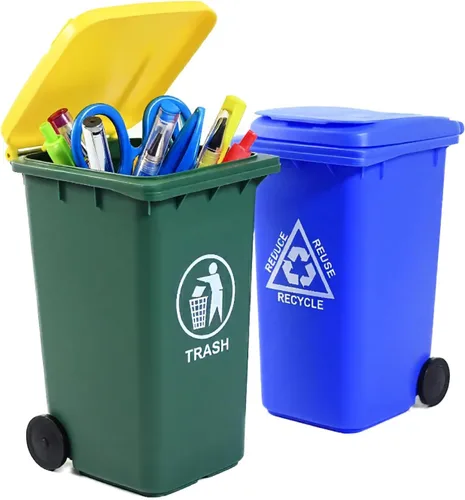 Miniatura 11 de Wiosi Mini soporte para bolígrafos de basura para escritorio y pequeño contenedor de reciclaje, negro y naranja, paquete de 2