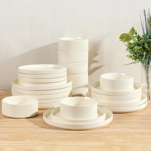 Miniatura 15 de TheTerra juego de vajilla de cerámica para 8, 24 piezas de platos y cuencos de porcelana livianos, juego de vajilla resistente a las rayaduras, apto