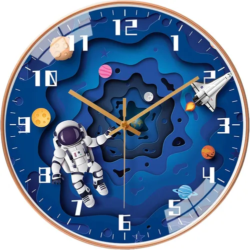 QINFIEY Reloj de pared para niños con movimiento silencioso de 12 pulgadas, reloj de pared redondo sin tictac para niños, funciona con pilas, estilo