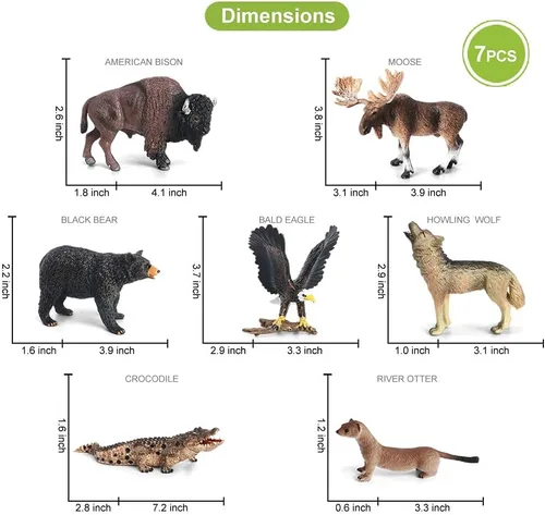 Miniatura 4 de Volnau Figuras de animales de safari, 7 unidades, figuras de América del Norte, paquete de zoológico para niños pequeños, decoración de Navidad