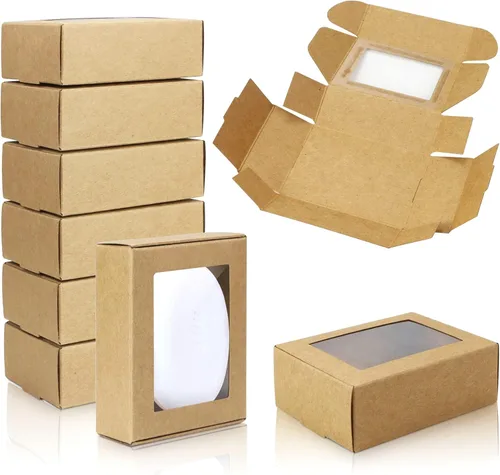 Miniatura 3 de BadenBach Paquete de 50 mini cajas rectangulares de papel kraft con ventanas transparentes, 3.33 x 2.35 x 1.18 pulgadas, pequeñas cajas de embalaje