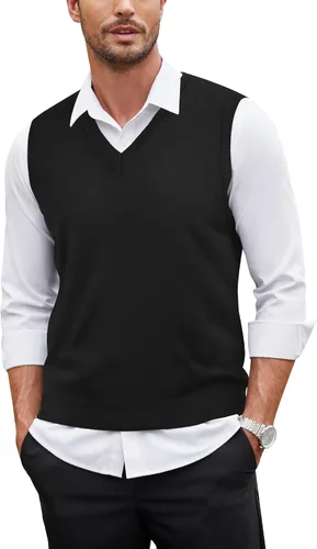 Miniatura 2 de COOFANDY Suéter sin mangas con cuello en V para hombre, ajustado, informal, con rombos