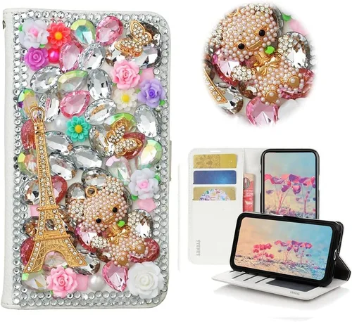 Miniatura 26 de Bling - Funda tipo cartera para teléfono compatible con Samsung Galaxy Z Fold 3 5G, elegante, hecha a mano, atrapasueños con colgante de perlas