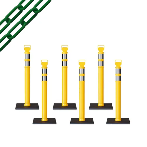 Miniatura 44 de Trafford Industrial - Paquete de 6 postes de delineador de 45 pulgadas, collares reflectantes de 3 pulgadas, base de goma de 10 libras