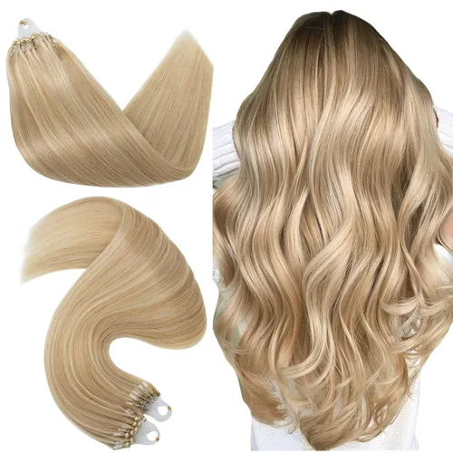 Miniatura 22 de Hairro Micro Loop - Extensiones de cabello humano microenlaces de microperlas de cabello Remy para mujer, reflejos degradados, fusión fría, micro