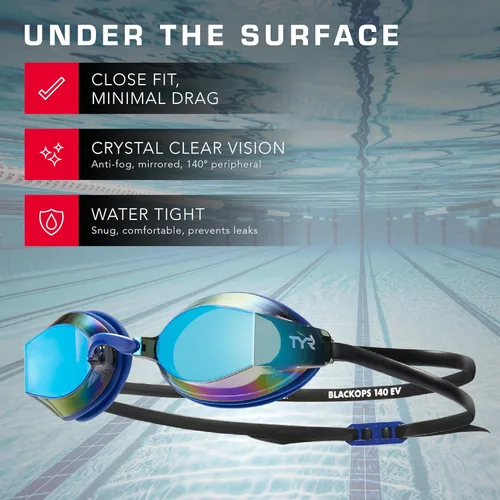 Miniatura 6 de TYR Blackops 140 EV Racing - Gafas de natación competitivas para hombres y mujeres, antivaho Espejo - Oro/Azul marino