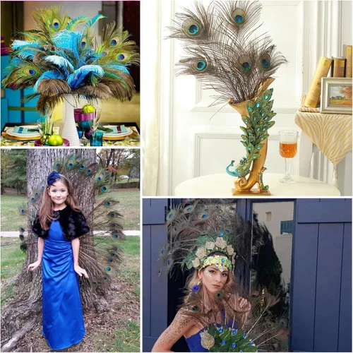 Miniatura 6 de Larryhot Plumas de pavo real artesanal a granel – 40 plumas de 18 a 20 pulgadas para manualidades, bodas, hogar y decoraciones de fiesta