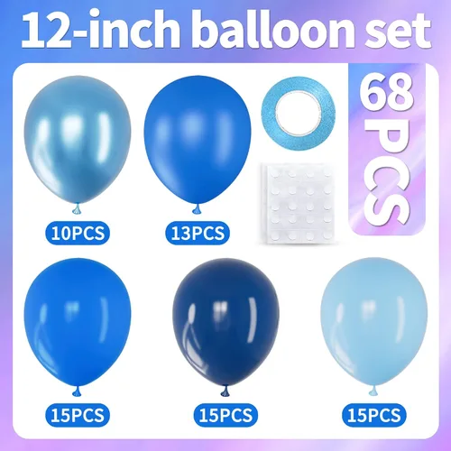 Miniatura 2 de 68 globos azules metálicos, kit de globos azul cromado de 12 pulgadas, globos de látex azul marino perla claro macarrón para decoración